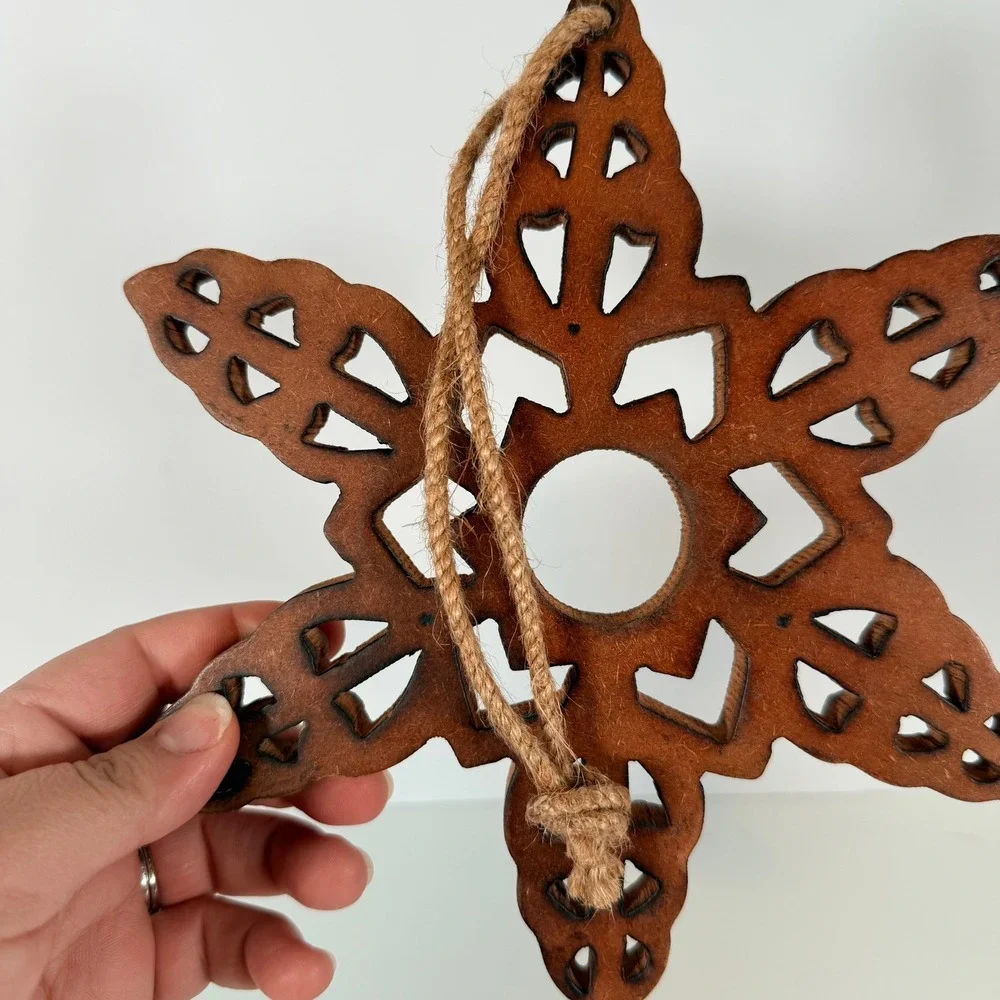 Hand Carved Wooden Star / snowflake Ornament Rustic‎ Boho Decor
